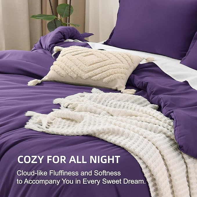 Litanika Purple Comforter Set Full Size, 3 Pieces Lightweight Solid Bedding Comforter Set, All Season Fluffy Bed Set (79x90In Comforter & 2 Pillowcases)