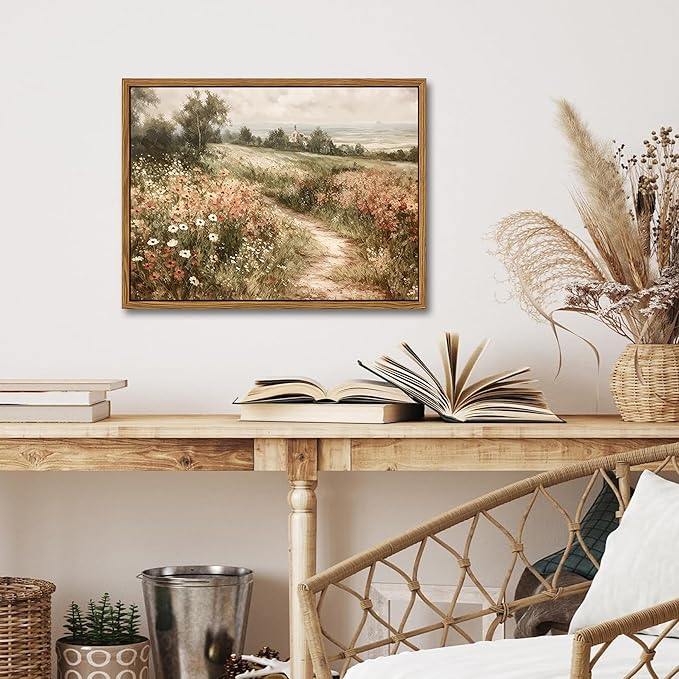 Vintage Framed Wall Art for Living Room – Vintage Wildflower Pictures Oil Paintings Canvas Prints – Country Flower Modern Farmhouse Wall Decor for Bathroom Bedroom Home Office – 8x10in