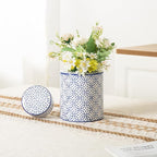 Ceramic Decorative Jars with Lid, Blue and White Ginger Jar for Home Decor, Cylindrical Vase Decor, 7.7x5.4 Inch, Blue Line