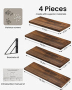 BAYKA Wall Shelves for Bedroom Decor, Floating Wall Shelves for Living Room Kitchen Storage, Wall Mounted Rustic Wood Floating Shelves for Kids Books, Corner Shelf for Bathroom(Rustic Brown，Set of 4)