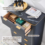 T4TREAM Fluted 5 Drawers Dresser for Bedroom, 48" Tall Modern Dresser Chest of Drawers, Gold Accents, Fluted Fronts, Wood Storage Dressers Organizer for Bedroom, Living Room, Dark Grey