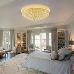 18-Light 32 inch Large Crystal Chandelier Flush Mount Ceiling Light Fixture for Living Room Dining Room Bedroom Foyer Entryway Gold Finish