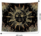 Lunerfex Hippie Sun and Moon Tapestry Bohemian Tapestry Aesthetic Cute Tapestries for Bedroom and Living Room Decor Sun 50×60 Inches