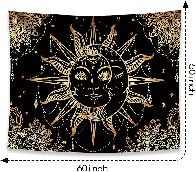 Lunerfex Hippie Sun and Moon Tapestry Bohemian Tapestry Aesthetic Cute Tapestries for Bedroom and Living Room Decor Sun 50×60 Inches