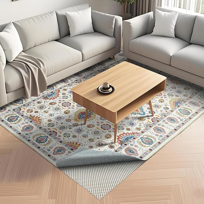 Non Slip Rug Pad Rug Gripper for Hardwood Floors, 9x12Ft Anti Skid Mat for Under Area Rugs, Thick Cushioned Carpet Pad for Floor Protection