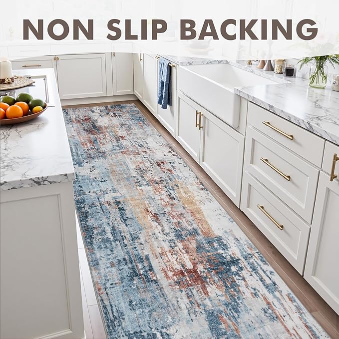 2x6 ft Runner Rugs for Hallway Non Slip Washable Hallway Runner Kitchen Bedroom Entryway Laundry Room Rug Long Easy Maintain Durable Low Pile Modern Abstract Colorful