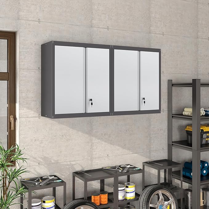 Metal Wall Cabinet,Locking Cabinet with Shelves,Wall Mounted Storage Cabinet1 for Basement,Home,Garage,Gray