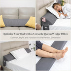 Wedge Pillow Headboard | Soft Headboard Pillow with 2 Side Packets, Triangle Pillow Wedge for Headboard, Bed Gap Filler Headboard Wedge Pillow, Ideal Bed Wedge Pillow for Headboard - Queen