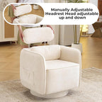 Modern 360° Swivel Accent Chair with Adjustable Headrest, Chenille Accent Chair for Living Room, Vanity Chair for Makeup，Swivel Barrel Chair with Lumbar Pillow, Comfy Barrel Armchair, Beige