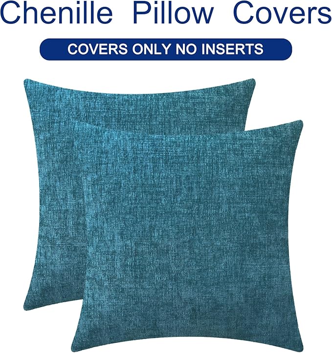 CaliTime Throw Pillow Covers Decorative 20 X 20 Inches Pack of 2 Cozy Chenille Cushion Case for Couch Sofa Bed Living Room Home Ocean Blue