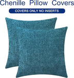 CaliTime Throw Pillow Covers Decorative 20 X 20 Inches Pack of 2 Cozy Chenille Cushion Case for Couch Sofa Bed Living Room Home Ocean Blue