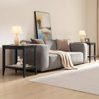 SICOTAS Rattan Nightstands Set of 2 - Boho Shelf Bedside Tables Narrow End Table Living Room Set of 2 Side Table with Rattan Storage Shelves for Small Space - Black Oak