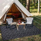 OLANLY Outdoor Rug 6x9 ft Waterproof, Outdoor Plastic Straw Rug with Geometric Pattern Clearance, Reversible RV Mat for Patio, Camping, Balcony, Deck, Backyard, Black & Grey