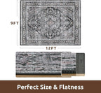 AMOAMI-Area Rug 9X12 Rugs for Living Room-Vintage Soft Black Rugs for Bedroom-Non Slip Carpet-Washable Rug for Dining Room Living Room Bedroom Office Under Table,Dark Grey & Black