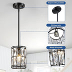 Modern Crystal Pendant Light Fixture 3-Pack Matte Black Finish Hanging Lighting Crystal Chandelier for Living Room, Kitchen, Hallway