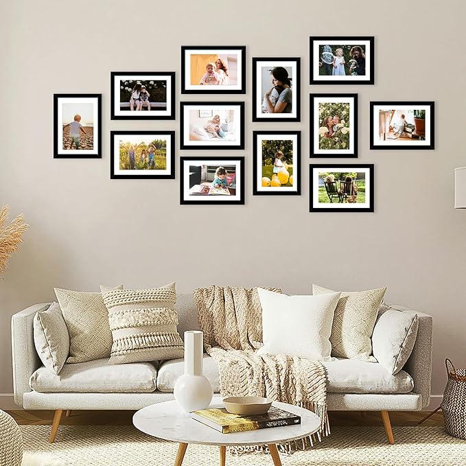 12 Packs 5x7 Picture Frames Bulk, Display 4x6 with Mat or 5x7 Without Mat, Black Gallery Frame Set, 5 by 7 Frames Bulk Set of 12, Collage Wall Decor Photo Frame Set for Wall and Tabletop, Black