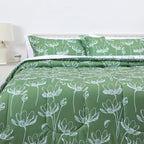 Amazon Basics Lightweight Microfiber Comforter Sets, 7 Pieces, Green, Floral, King