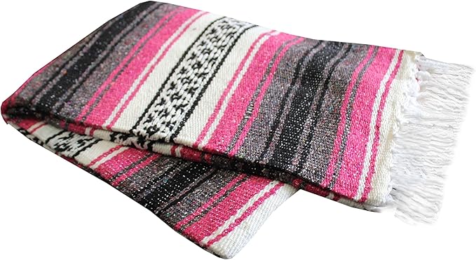 Del Mex Classic Mexican Blanket, Large Authentic Woven Falsa Throw (70"x50"), Artisan Southwest Décor for Beach, Yoga, Outdoors (Hot Pink/Fuchsia)