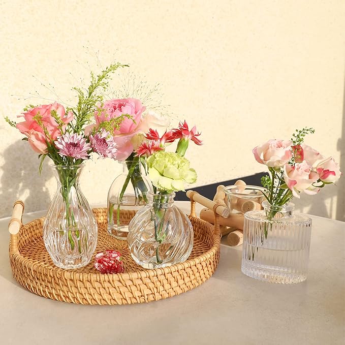 Bud Vases in Bulk 24, Small Glass Vase for Centerpieces, Vintage Vases for Decor, Mini Clear Single Flower Vase Bulk for Wedding Decor Rustic Decorative Christmas Vases Set Home Table Decorations