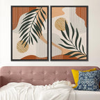 SIGNFORD Framed Canvas Print Wall Art Mid-Century Palm Leaf and Geometry Symbols Abstract Shapes Illustrations Modern Boho Nature Colorful Chic for Living Room, Bedroom, Office - 16"x24"x2 Black