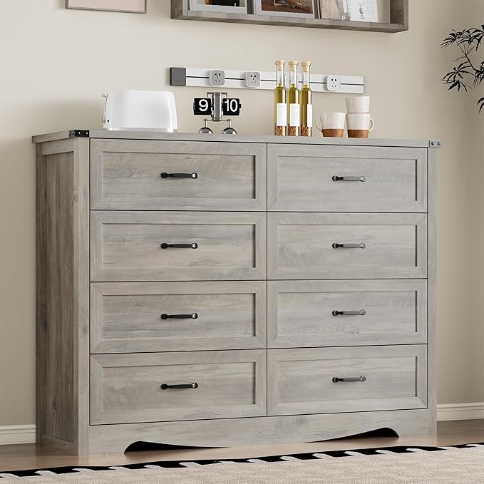 8-Drawer Dresser for Bedroom, Modern Wooden Chest of Drawers with Metal Handles, Anti-Tipping Design, Sturdy and Stable Storage Organizer for Living Room, Entryway, Home Office