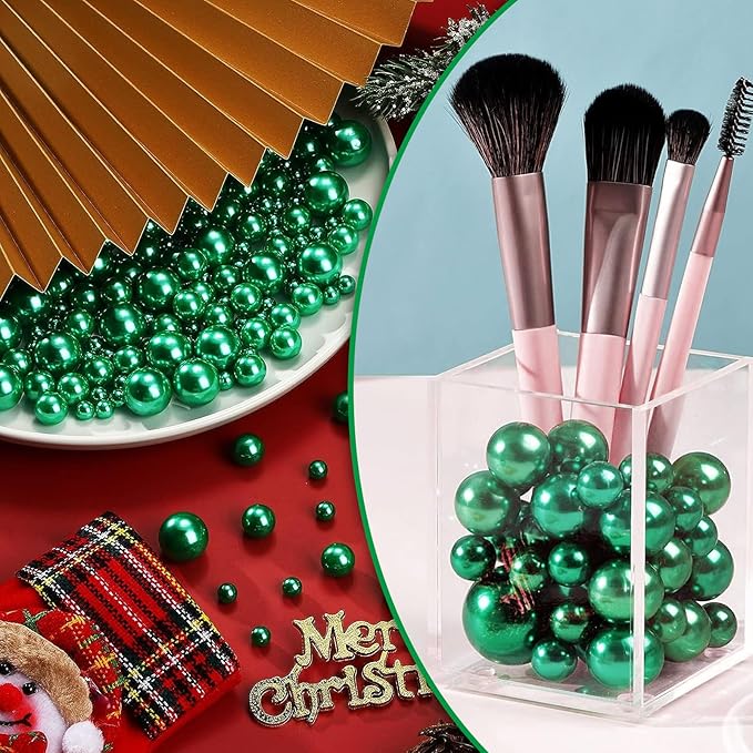 Green Vase Filler | 150PCS Pearls Bead for Centerpieces Vases | 8/14/20 mm No Hole Beads, Fake Pearls for Wedding Birthday St. Patrick's Day Theme Party Table Centerpieces Decor