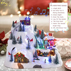 VCUTEKA Christmas Village Collectible Building, Snowy Mountain with Ski Slopes and Revolving Train Lighted Musical Village Addition to Your Christmas Indoor Decor