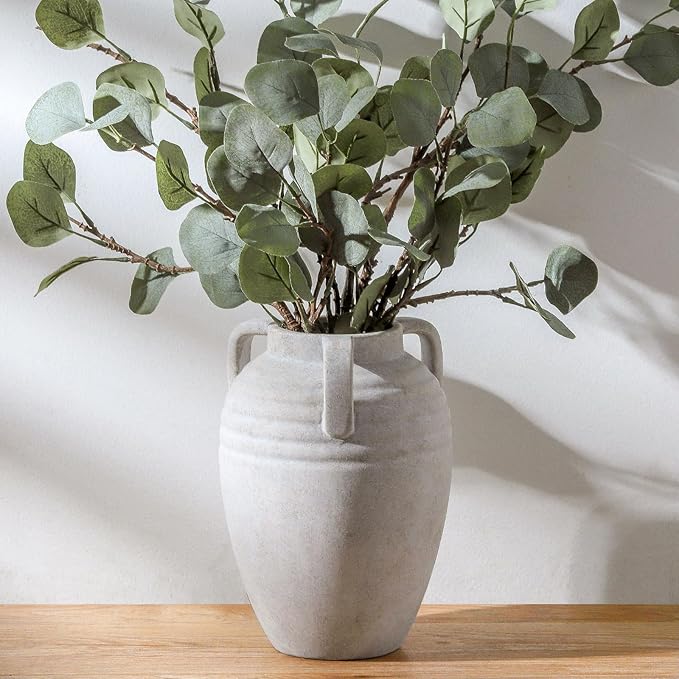 Ceramic Flower Vase Home Decor - 8.7" Farmhouse Flower Vases Rustic Vintage Aesthetic Modern for Table Living Room Kitchen Bedroom Decoration House Desk Decorative Accessories Gift (Rustic)