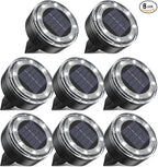Mini Outdoor Solar Lights，8 Pack Solar Garden Lights for Outside IP65 Waterproof, 8 LED Disc Landscape Lighting for Garden Yard Driveway Walkway Poolside Deck Lawn Patio,Cold White