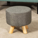 Asense Small Round Ottoman Foot Rest Stool Linen Padded Seat Footstool Ottoman with Anti-Slip Wooden Legs (Gray,Linen)