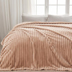 NEWCOSPLAY Super Soft Twin Blanket Taupe Premium Silky Flannel Fleece 3D Ribbed Jacquard Lightweight Bed Blanket All Season Use (Taupe Ribbed, Twin(60"x80"))