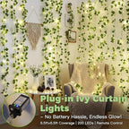suddus 200 LED Vine with Light Plug in, 6.5ft x 6.5ft Pothos Fairy Curtain Lights with Remote, Leaf Fairy Lights for Wall,Bedroom, Dorm, Wedding, Party, Indoor Decor(Warm White)