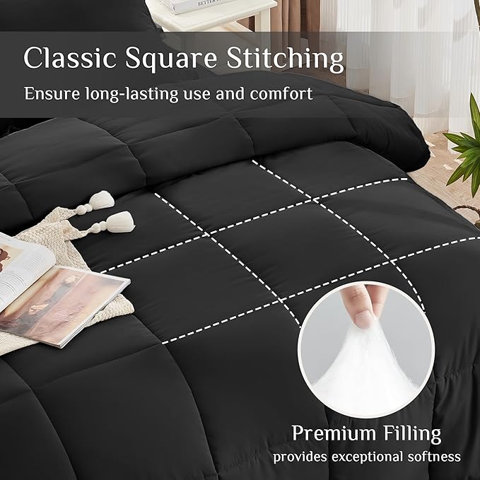 JOLLYVOGUE Oversized King Comforter Set, Ultra-Soft Bed in a Bag Oversized King Size 7 Pieces, Oeko-TEX Certified Bedding Set with Down Alternative Comforter, Sheets, Pillowcases & Shams, Black