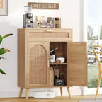 Irontar Rattan Buffet Sideboard Cabinet with Storage, Coffee Bar, Boho Credenzas with Drawer, Kitchen Storage Cabinet, Accent Cabinet with Doors for Hallway, Living Room, Dinning Room, Natural