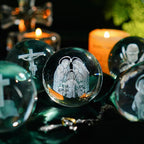 ZEERSHEE 3D Engraved Jesus Holy Family Crystal Ball Glass Jesus Statue Figurine Christian Religious Easter Gifts