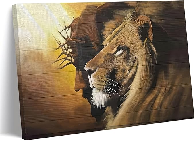 Fantasy Artists Framed Jesus Christ Canvas Wall Art The Lion of Judah Christian Painting Prints Biblical Wall Decor Religious Room Decor for Church Prayer Room Christian Schools Hospitals 24'' x 36''