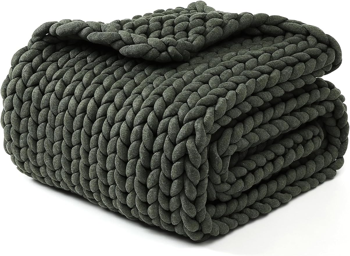 YnM Chunky Throw Blanket, Medium-Weight, Hand Knitted, Skin Friendly, Ventilated and Breathable, Machine Washable, Home Décor Piece for Couch, Sofa and Bed (Olive, 60x80 Inch)