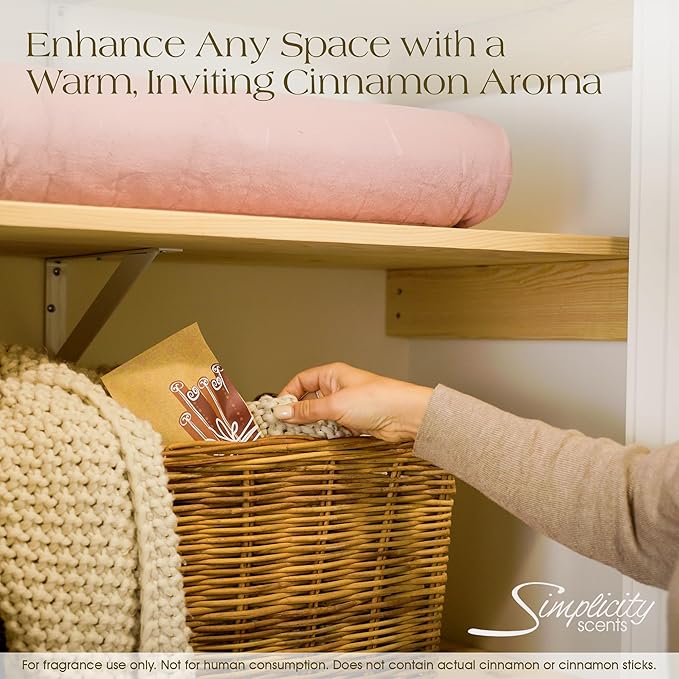 Simplicity Scents Cinnamon Stick Scented Sachets Pack of 6, Fall & Winter - Long-Lasting Scented Bags, Home Fragrance, Air Freshener & Deodorizer for Closet, Room, Drawer, or Cars, Made in The USA