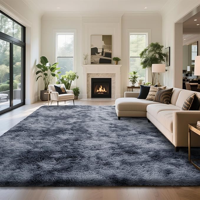 Fluffy Rug Shaggy Area Rug, Mottling Dark Grey 9x12 Area Rugs for Living Room, Large Shag Area Rugs for Bedroom Kids Room Home Decor, Upgrade Anti-Skid Rectangular Fuzzy Rugs