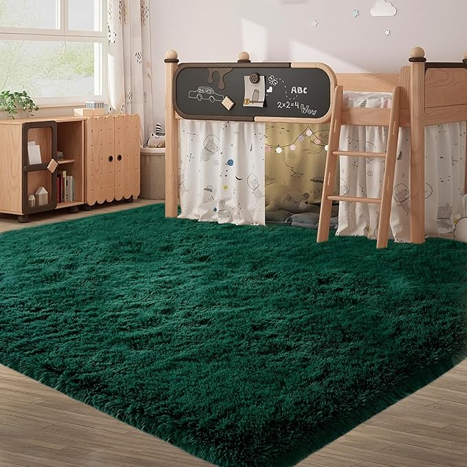 6x9 Green Rugs for Living Room : Dark Green Shag Fluffy Carpet for Living Room-Large Fuzzy Plush Soft Bedroom Carpets, Shaggy Area Rugs for Bedroom