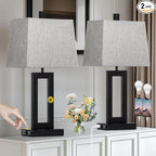 Touch Control Table Lamp Set of 2, Modern Black Bedside Lamps with USB C+A Ports & AC Outlet, 3 Way Dimmable Bedroom Lamps for Night Stands Bedroom Living Room,Nightstand Lamp