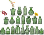 Glass Bud Vases Set of 20, Small Flower Vase in Bulk for Centerpieces, Mini Vintage Peacock Green Vases for Rustic Wedding Vintage Home Table Decor