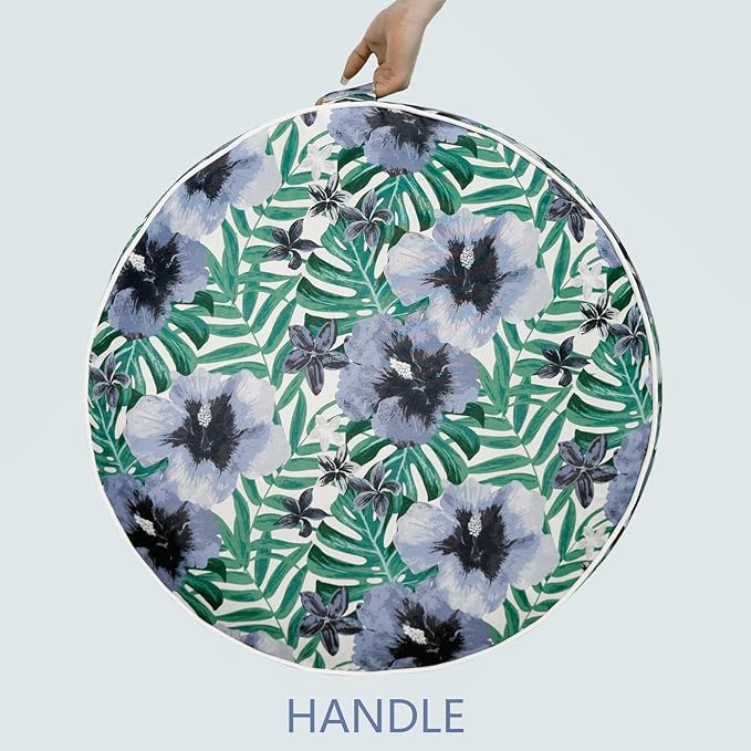 LVTXIII Indoor/Outdoor Inflatable Ottoman, D31 x H14 Inch Large Round Ottoman, All Weather Foot Rest Stool, Portable Footrest for Patio, Garden, Camping and Home - Blue Salmone Tropical