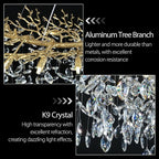 Modern Crystal Gold Chandelier, 36" Large Rectangular Oval Tree Branch Crystal Chandeliers for Dining Room,16-Light Flush Mount K9 Crystal Chandeliers, for Kitchen Island,Dining Room