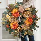 WANNA-CUL 24 Inch Spring Fall Wreaths for Front Door,Fall Wreath with Orange Hydrangea&Peony and Dahlia Flowers-Fall Decoration for Home-Large Fall Decor Door Wreath for Autumn,Harvest