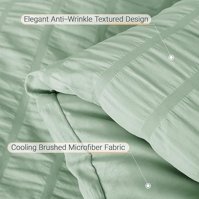 MUXHOMO 7 Pieces Full Comforter Set, Seersucker Bed in a Bag Full Size, All Season Luxury Bedding Set with Comforter, Flat Sheet, Fitted Sheet, Pillowcases & Shams, Sage Green