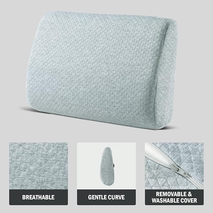 MABOZOO Memory Foam Back Support Cushion for Recliner Chair,Lumbar Support Pillow for Elderly,Extra Large Lumbar Support Pillow with Extension Straps,Light Grey