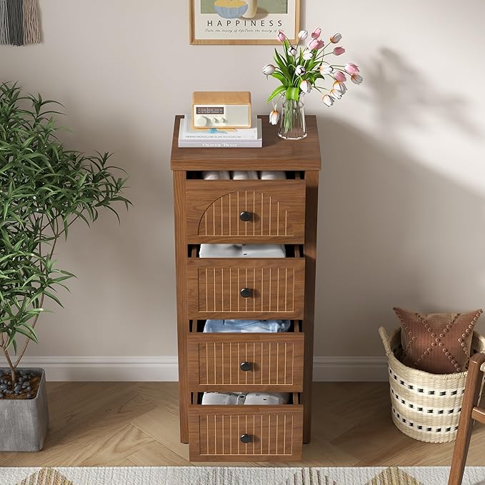 4 Drawer Dresser for Bedroom 36.81''Tall Modern Chest of Drawers with Fluted Panel Wood Storage Dresser Organizer with Deep Drawers for Nursery Living Room Hallway (1, Wanlut)