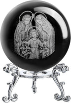 ZEERSHEE 3D Engraved Jesus Holy Family Crystal Ball Glass Jesus Statue Figurine Christian Religious Easter Gifts