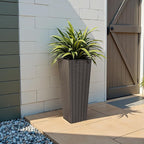 JUMMICO Set of 2 Resin Rattan Tall Planters for Outdoor Plants, Large Tapered Planters with Drainage Holes&Inner Trays, Flower Pots for Garden, Patio, Porch, Backyard (Brown, 24'')